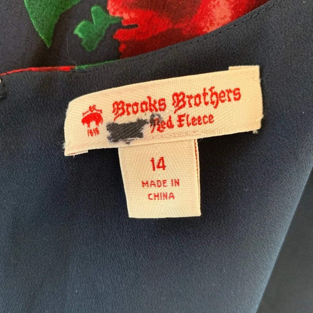 Brooks Brothers Red Fleece Silk Floral Dress Fit Flare Short Sleeve Size 14